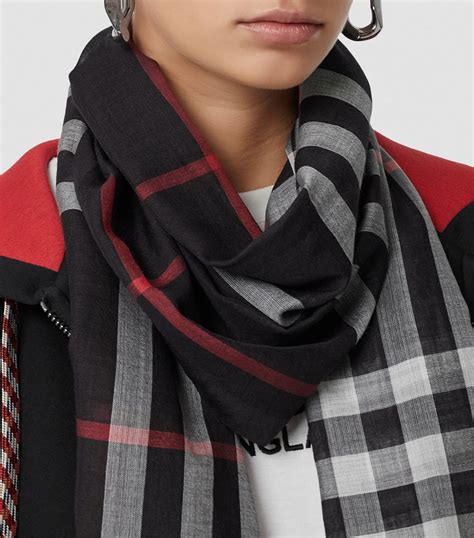 burberry m tonal lightweight check scarf|Check Wool Silk Scarf in Stone .